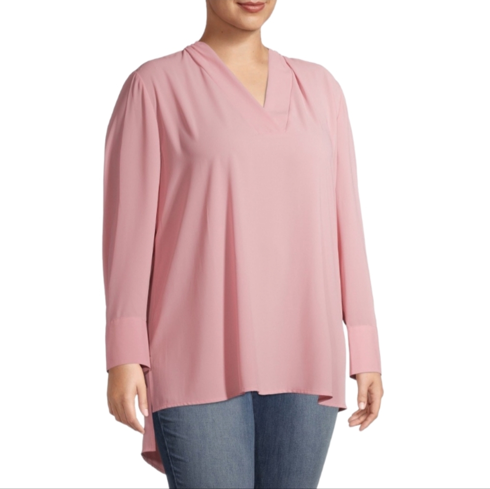 Terra & Sky Long Dusty Rose Button Front LS Shirt 2X NWOT